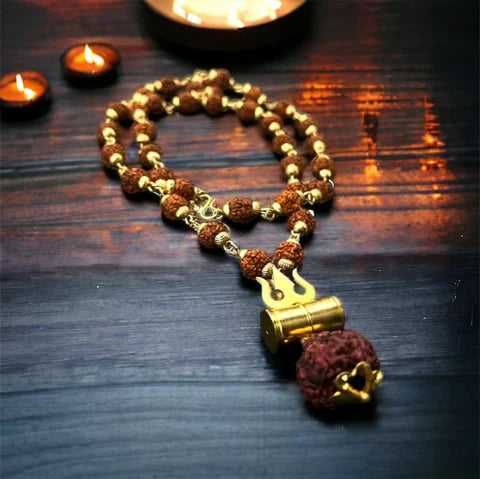 Shiv Trishul Pendant with Rudraksha Chain