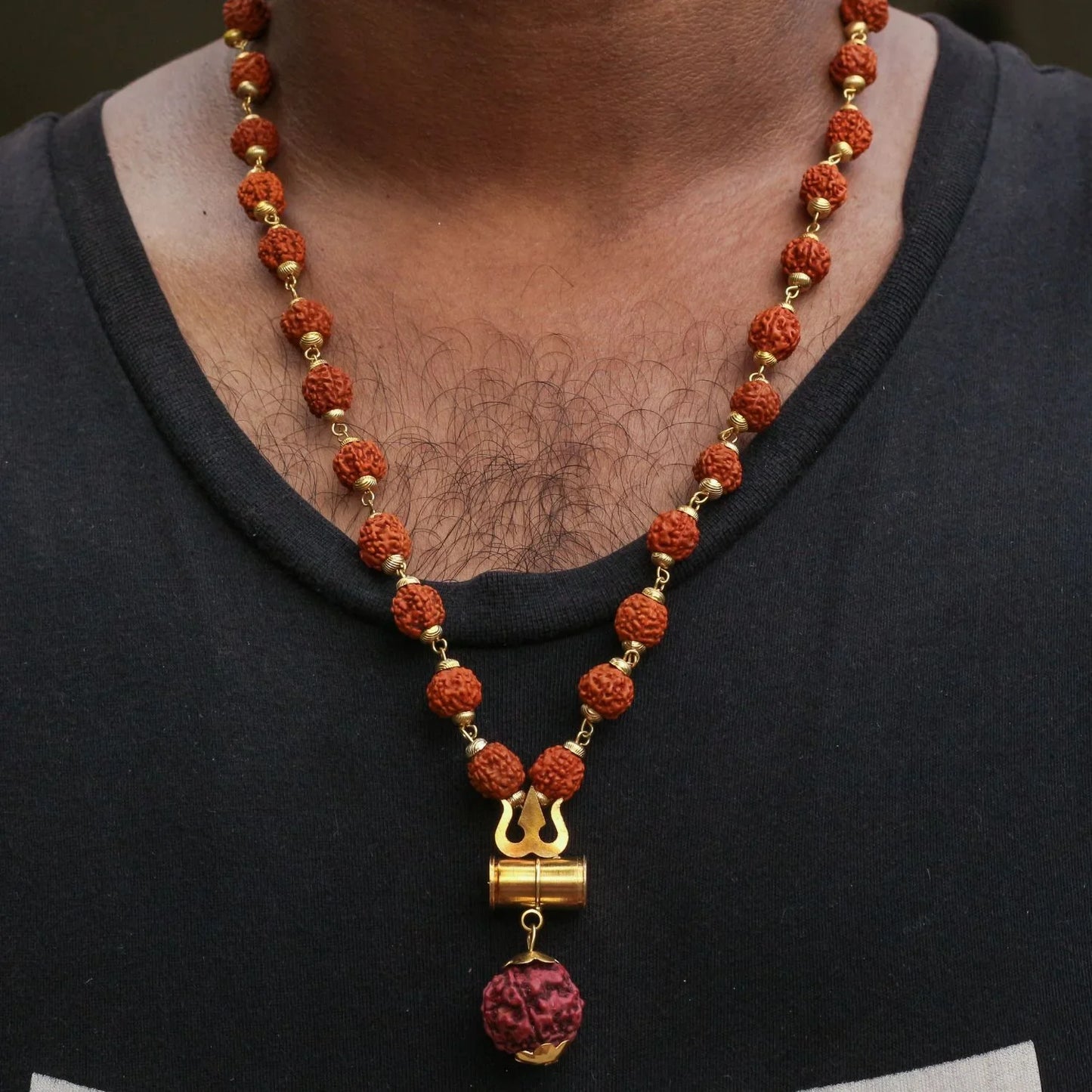 Shiv Trishul Pendant with Rudraksha Chain
