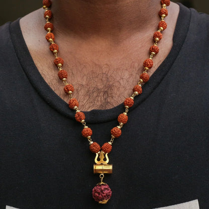 Shiv Trishul Pendant with Rudraksha Chain