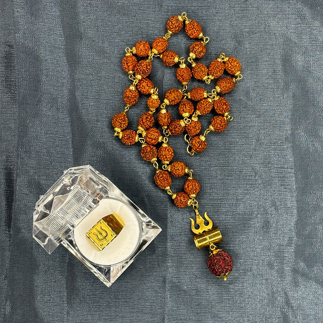 Shiv Trishul Pendant with Rudraksha Chain